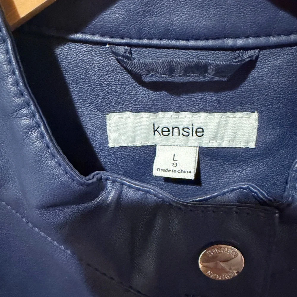 Kensie French Navy Faux Leather Bomber Jacket Large NWT